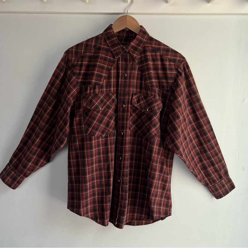 Men's Red Plaid Button-Up Work Shirt